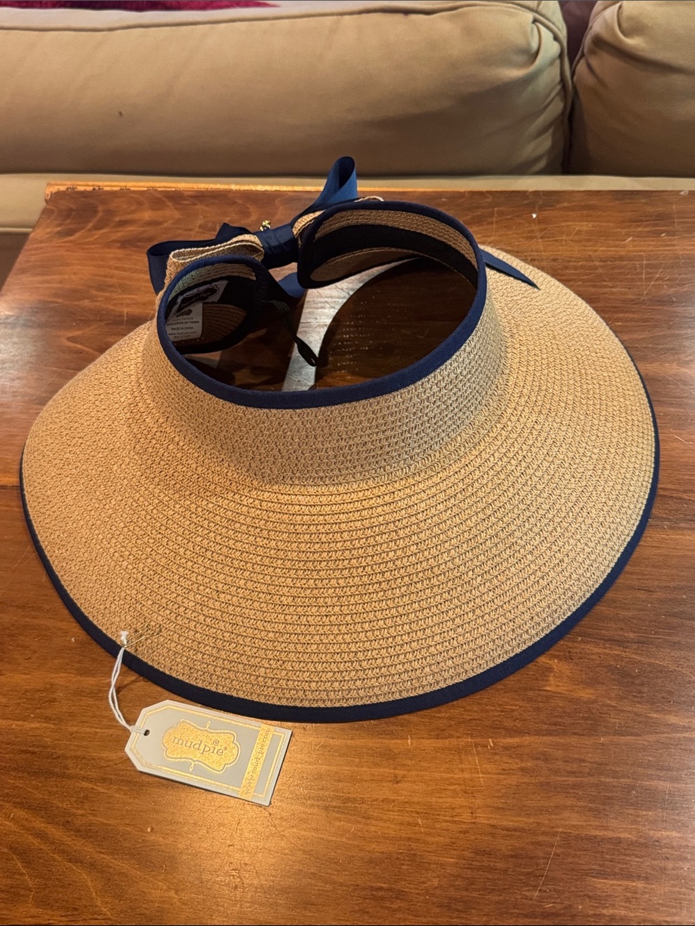 NWT Mud Pie Carlyle Packable Sun Visor Straw Hat Navy Anchor Travel Roll Up NEW - Picture 2 of 13